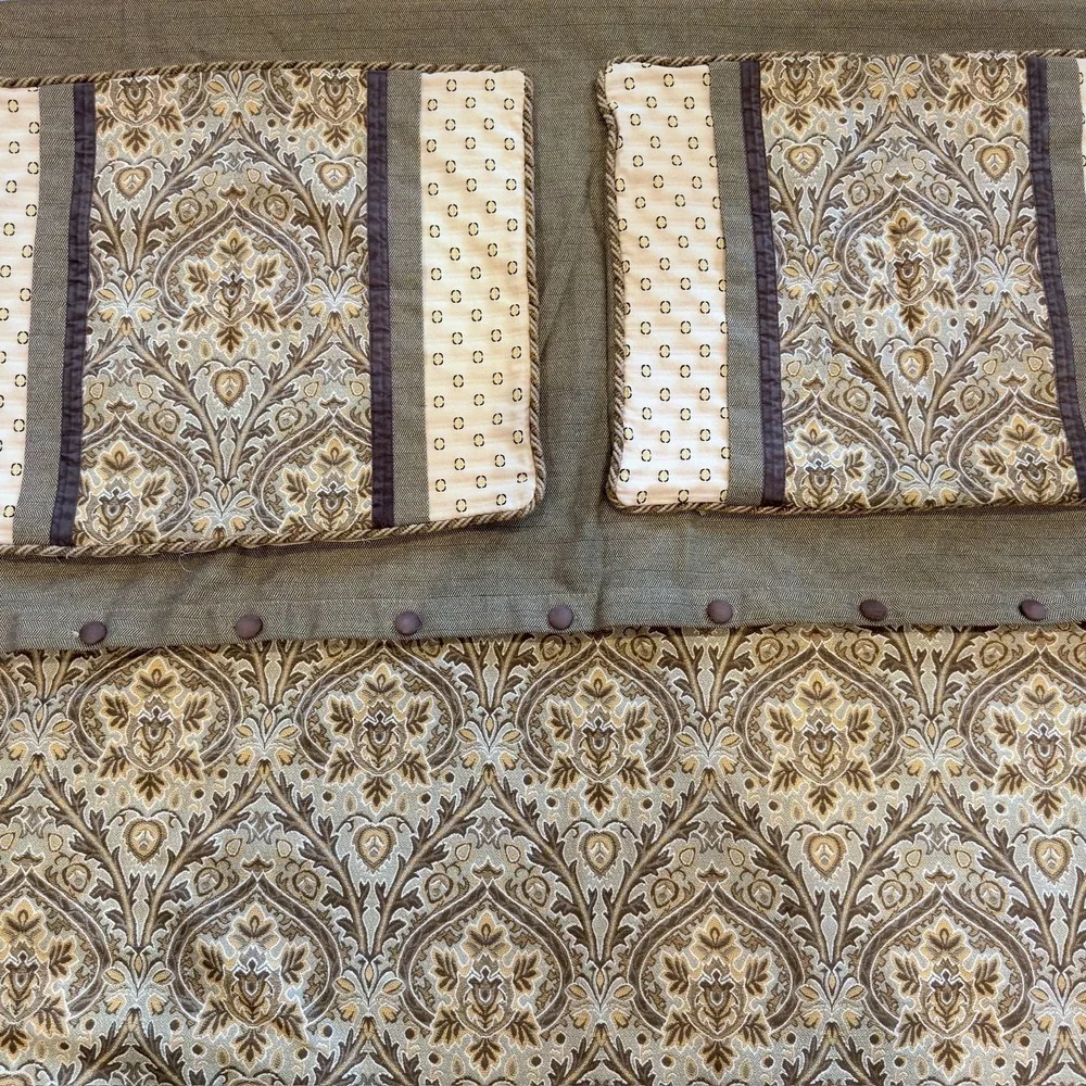 Eastern Accents 3 Pc Floral Damask Jacquard Duvet Cover Set Shams Velvet Trim